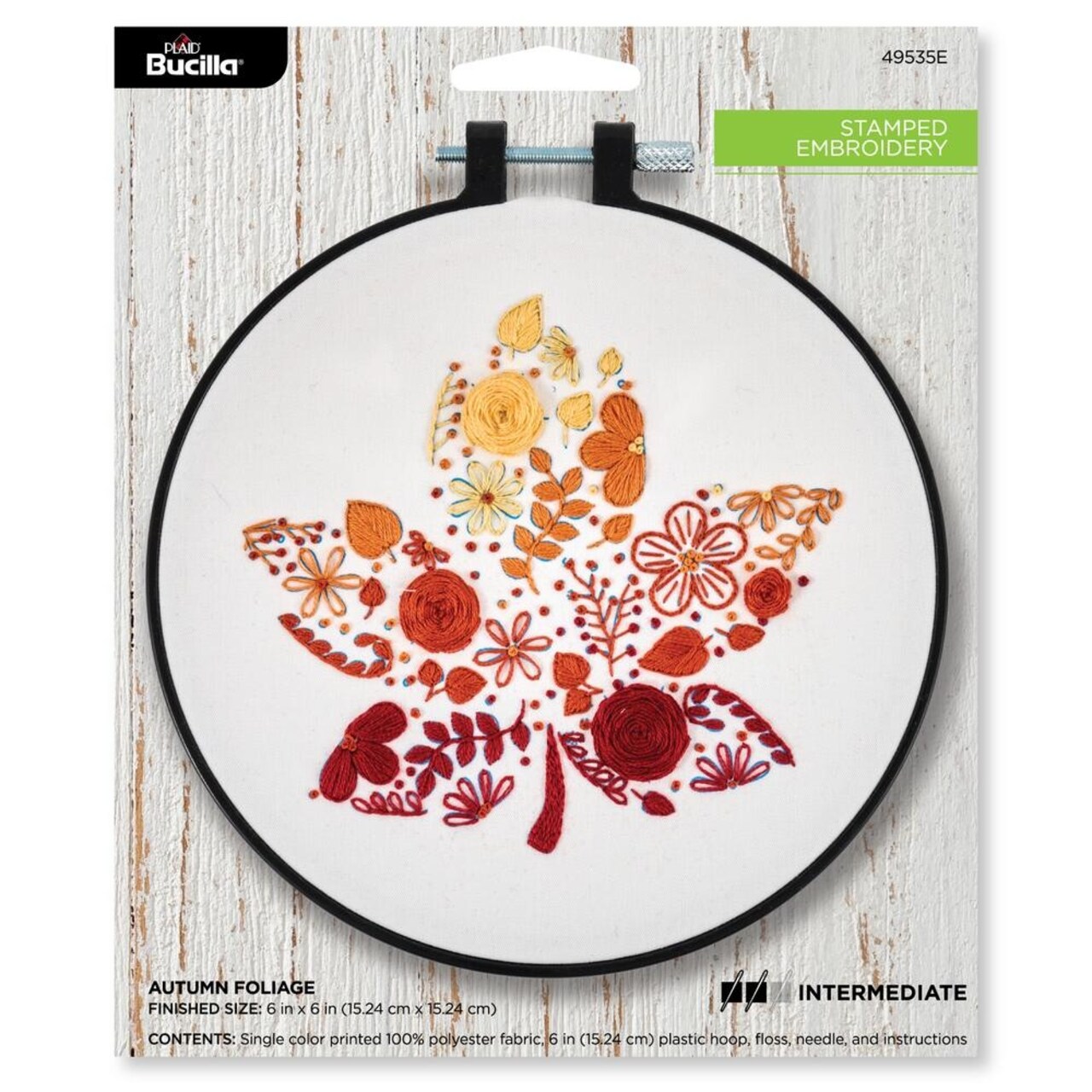 Bucilla Stamped Embroidery Kit W/6" Plastic Hoop-Autumn Foliage